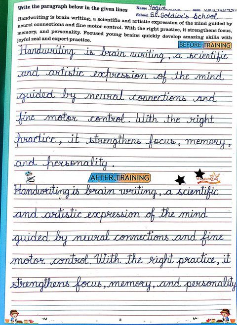 Before and after training handwriting sample of teacher Yogindra